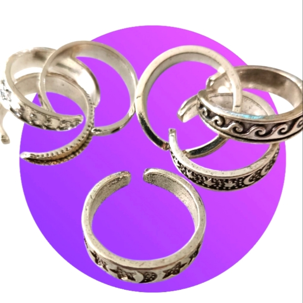 4/$15 Elegant Silver-Tone Women's Toe Ring Set Adjustable Hippie Boho Style